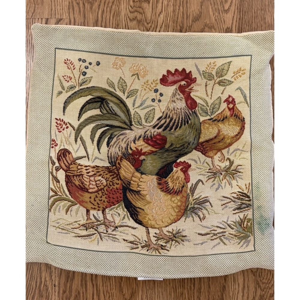 Hines Oxford Tapestry Pillow Cover Rooster Zipper Closure Made In England 17X17